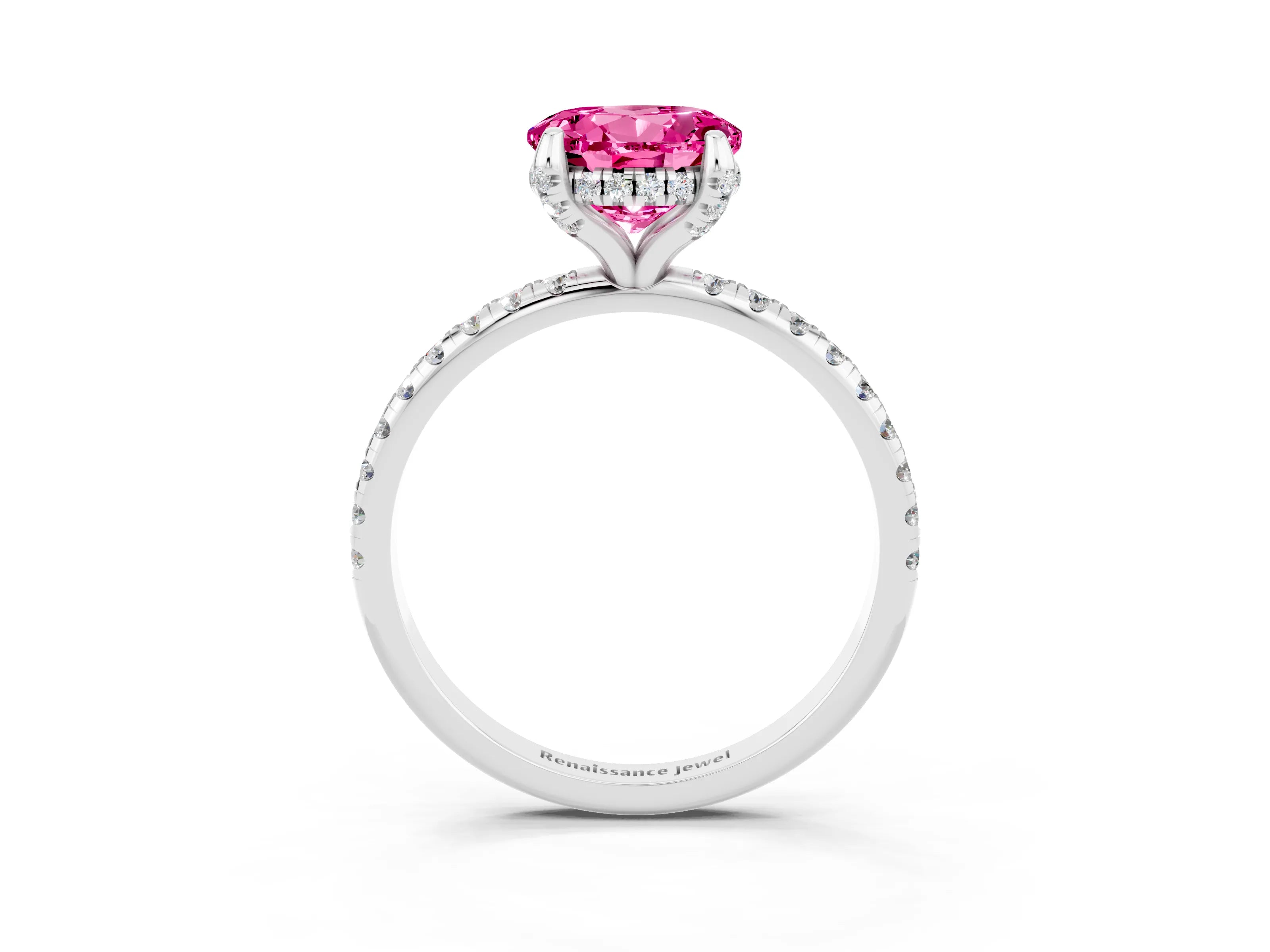 White gold Round Cut Diamond Solitaire Ring with Four-Prong Setting and Pavé Band_3