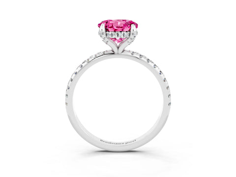 White gold Round Cut Diamond Solitaire Ring with Four-Prong Setting and Pavé Band_3