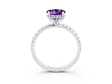 White gold Round Cut Diamond Solitaire Ring with Four-Prong Setting and Pavé Band_3