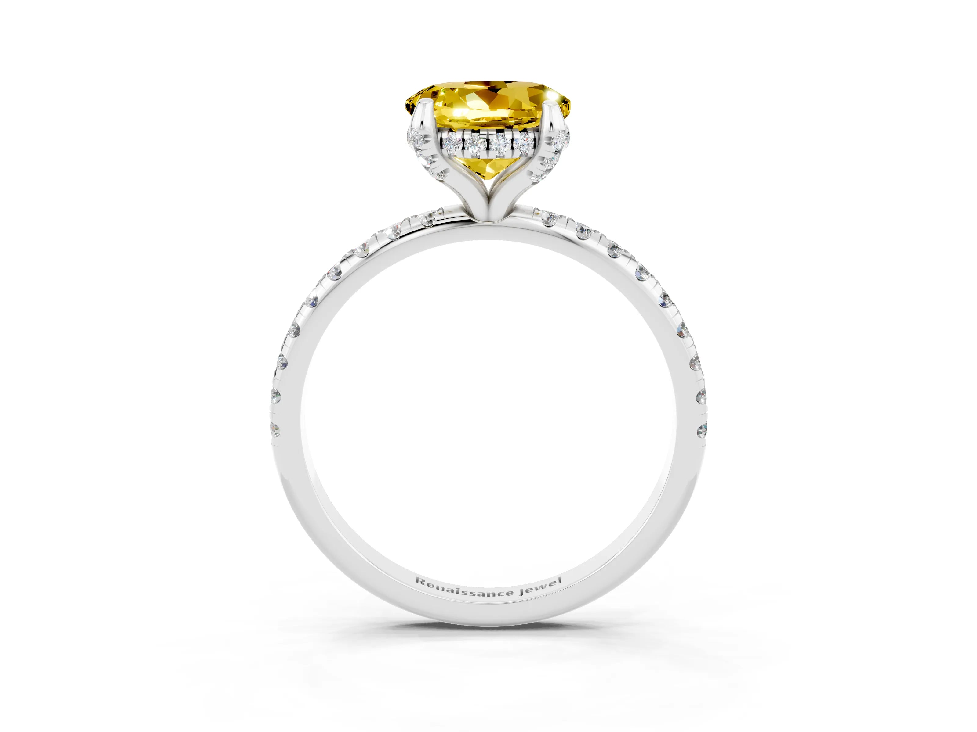 White gold Round Cut Diamond Solitaire Ring with Four-Prong Setting and Pavé Band_3