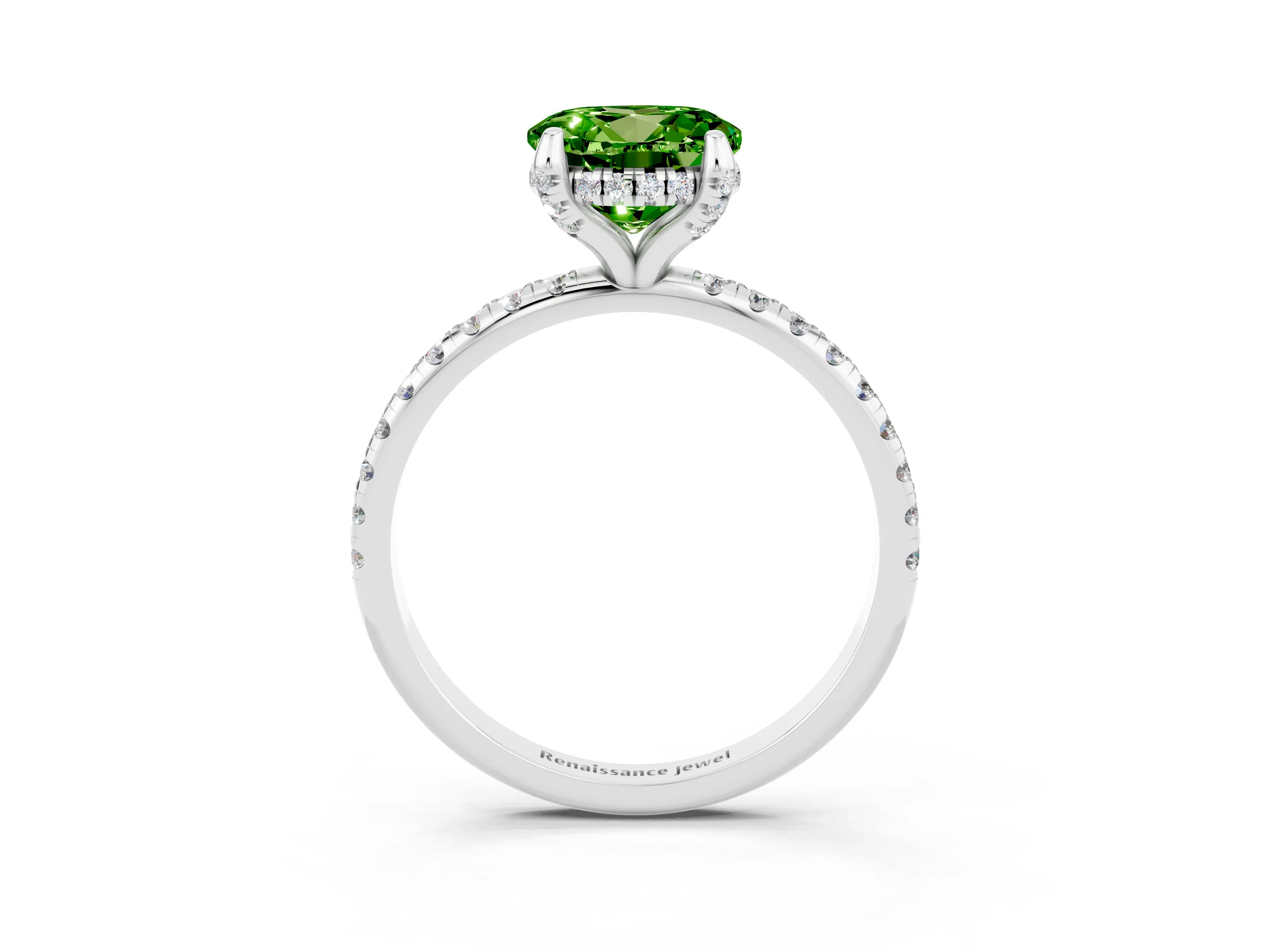 White gold Round Cut Diamond Solitaire Ring with Four-Prong Setting and Pavé Band_3