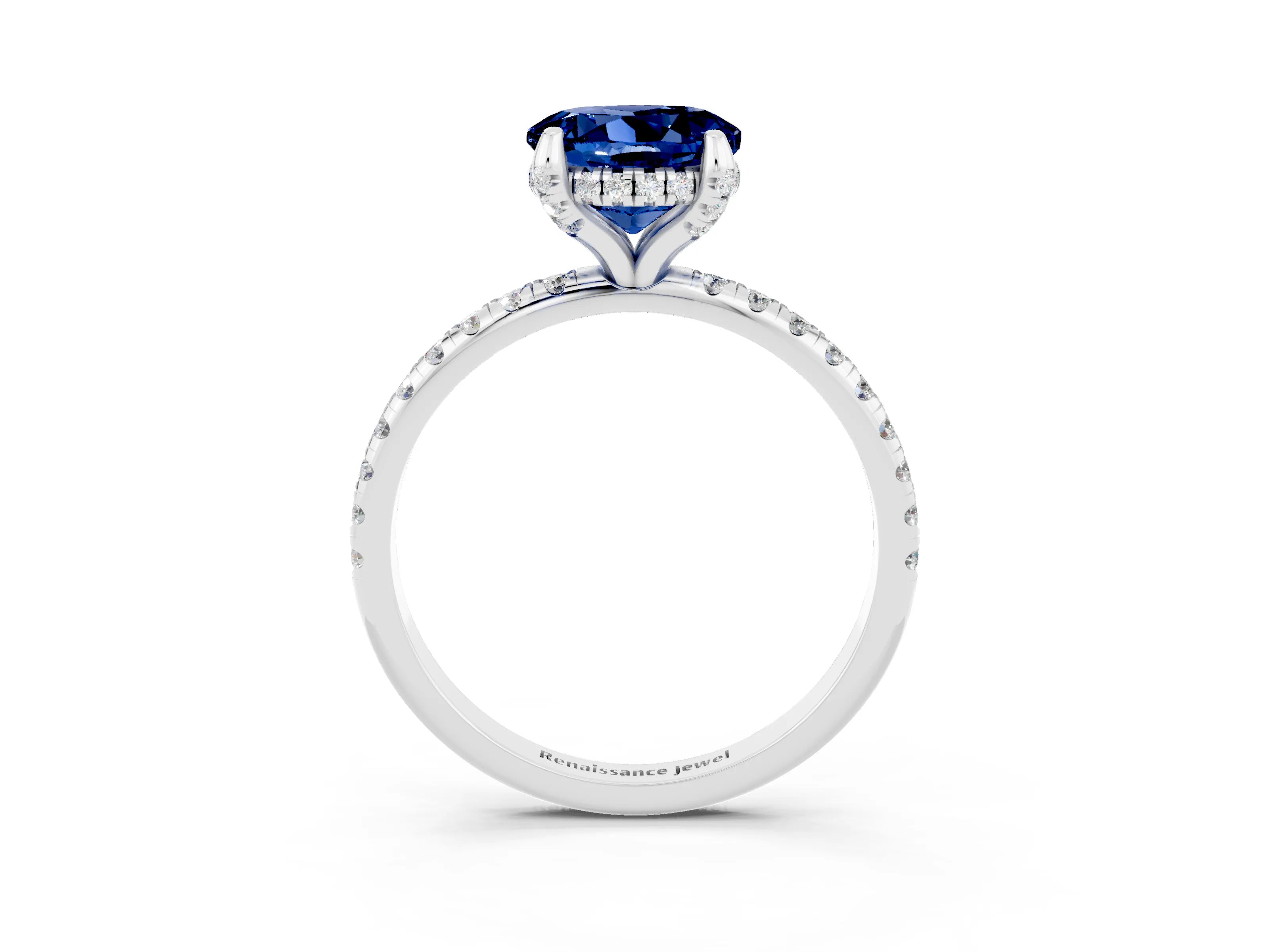 White gold Round Cut Diamond Solitaire Ring with Four-Prong Setting and Pavé Band_3