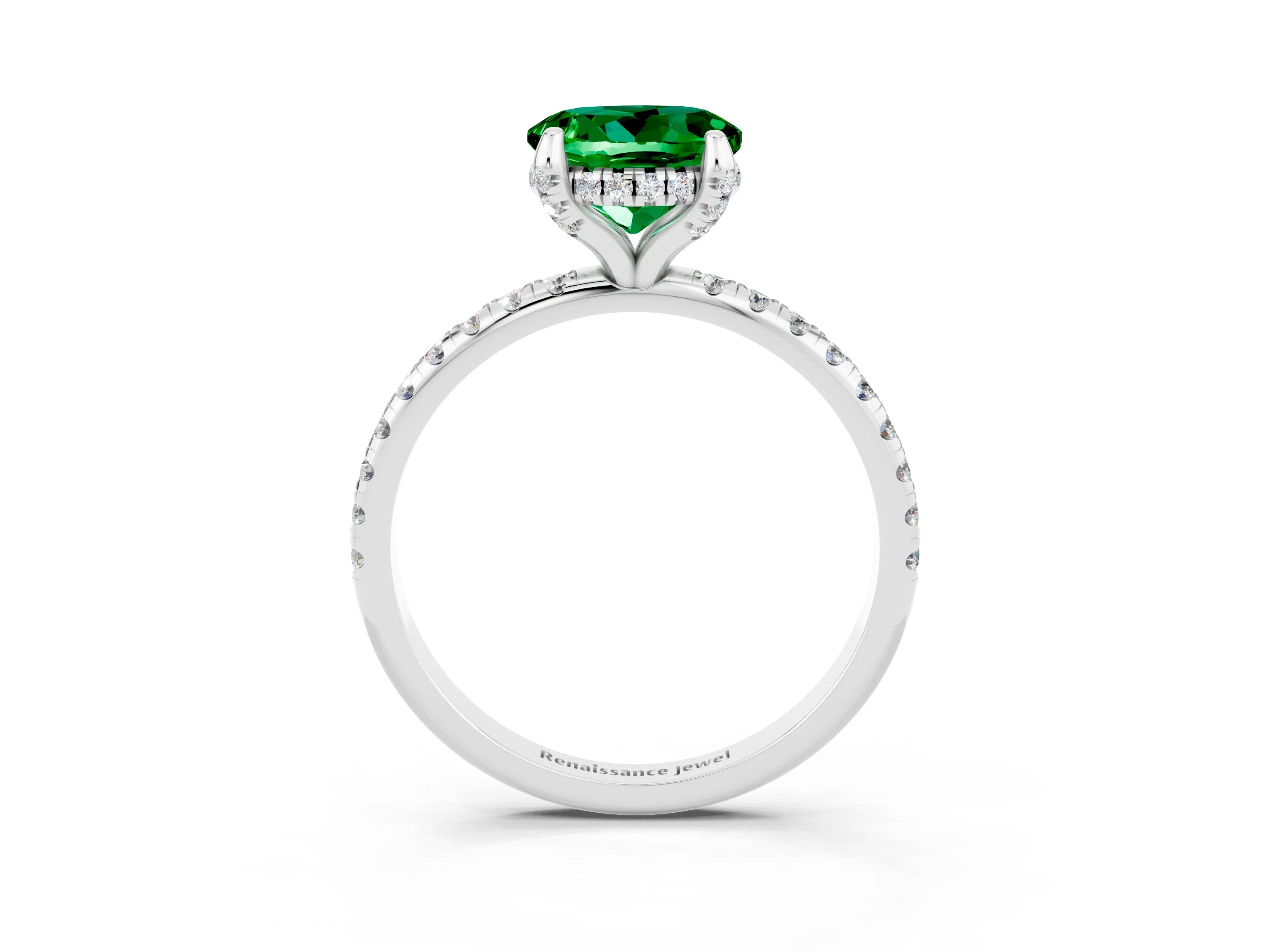 White gold Round Cut Diamond Solitaire Ring with Four-Prong Setting and Pavé Band_3