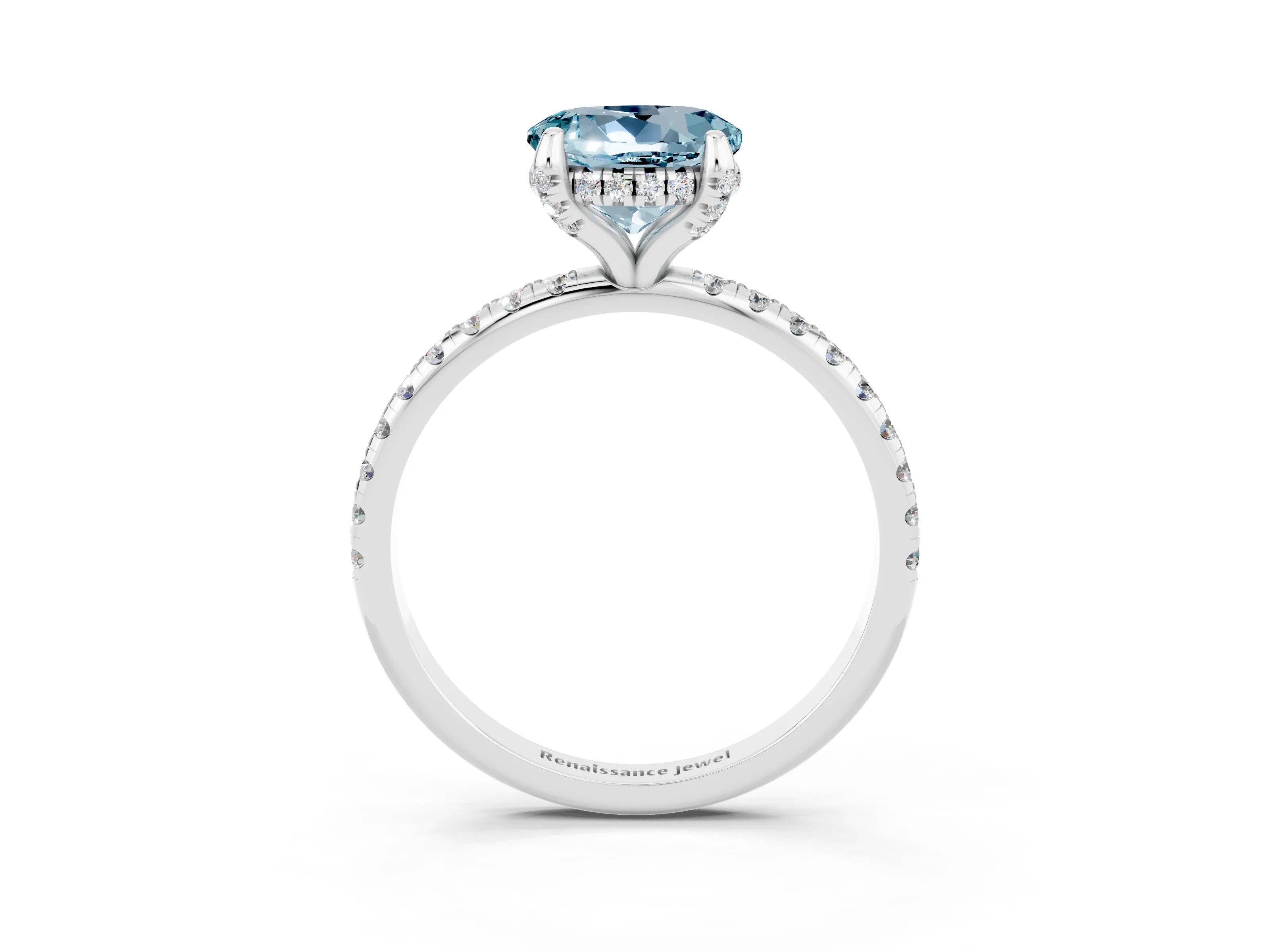 White gold Round Cut Diamond Solitaire Ring with Four-Prong Setting and Pavé Band_3