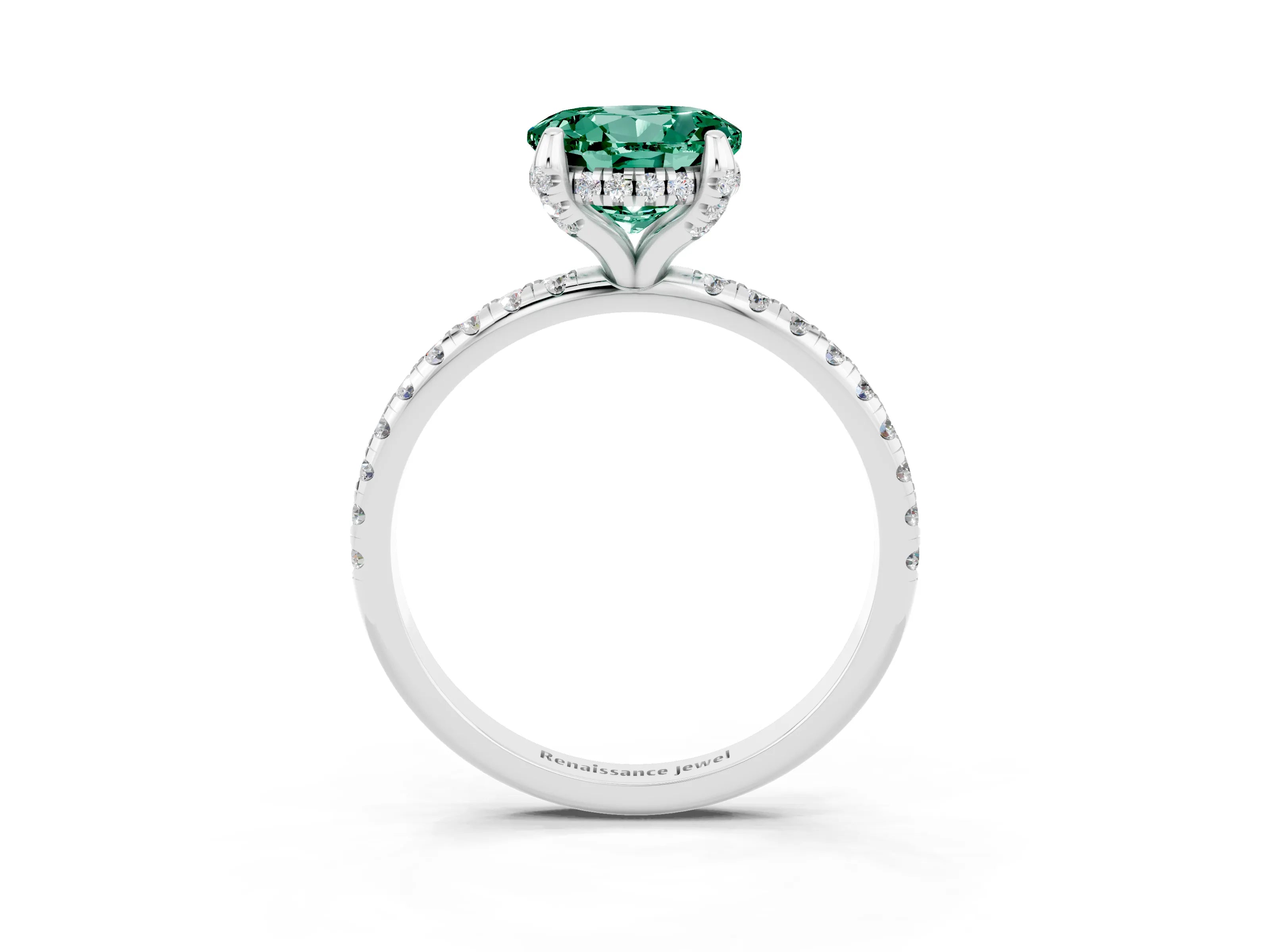 White gold Round Cut Diamond Solitaire Ring with Four-Prong Setting and Pavé Band_3