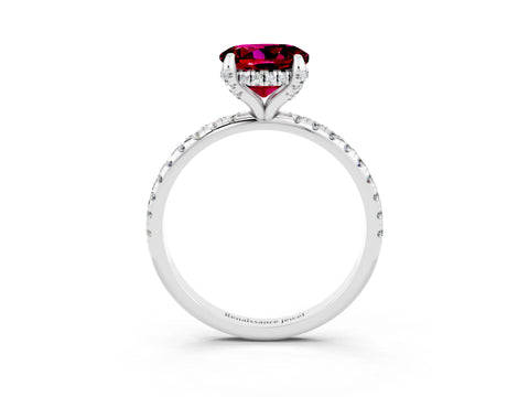 White gold Round Cut Diamond Solitaire Ring with Four-Prong Setting and Pavé Band_3