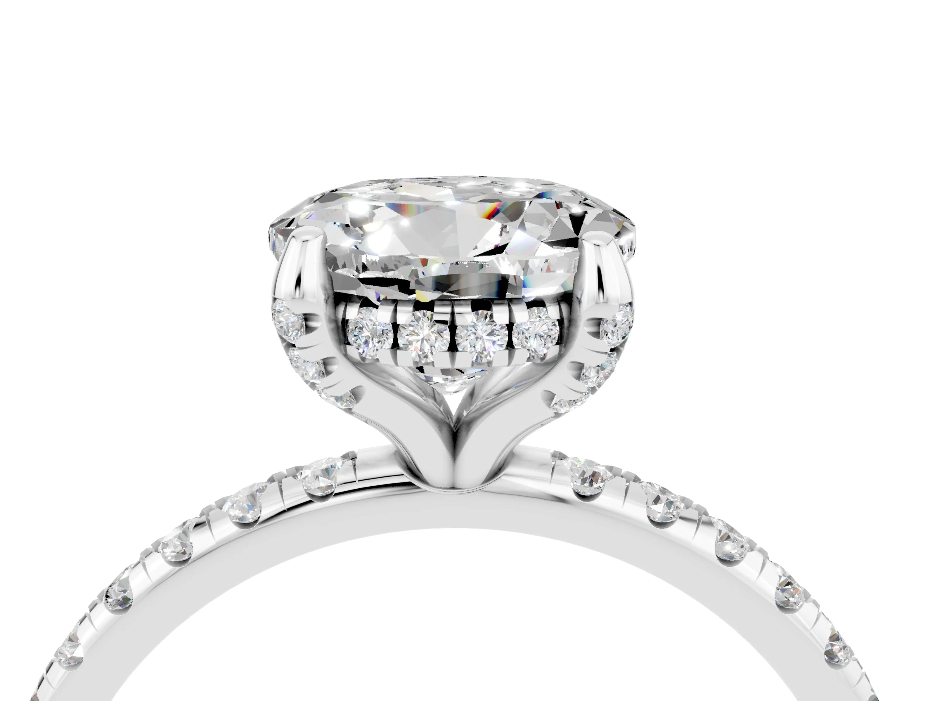 White gold Round Cut Diamond Solitaire Ring with Four-Prong Setting and Pavé Band_4