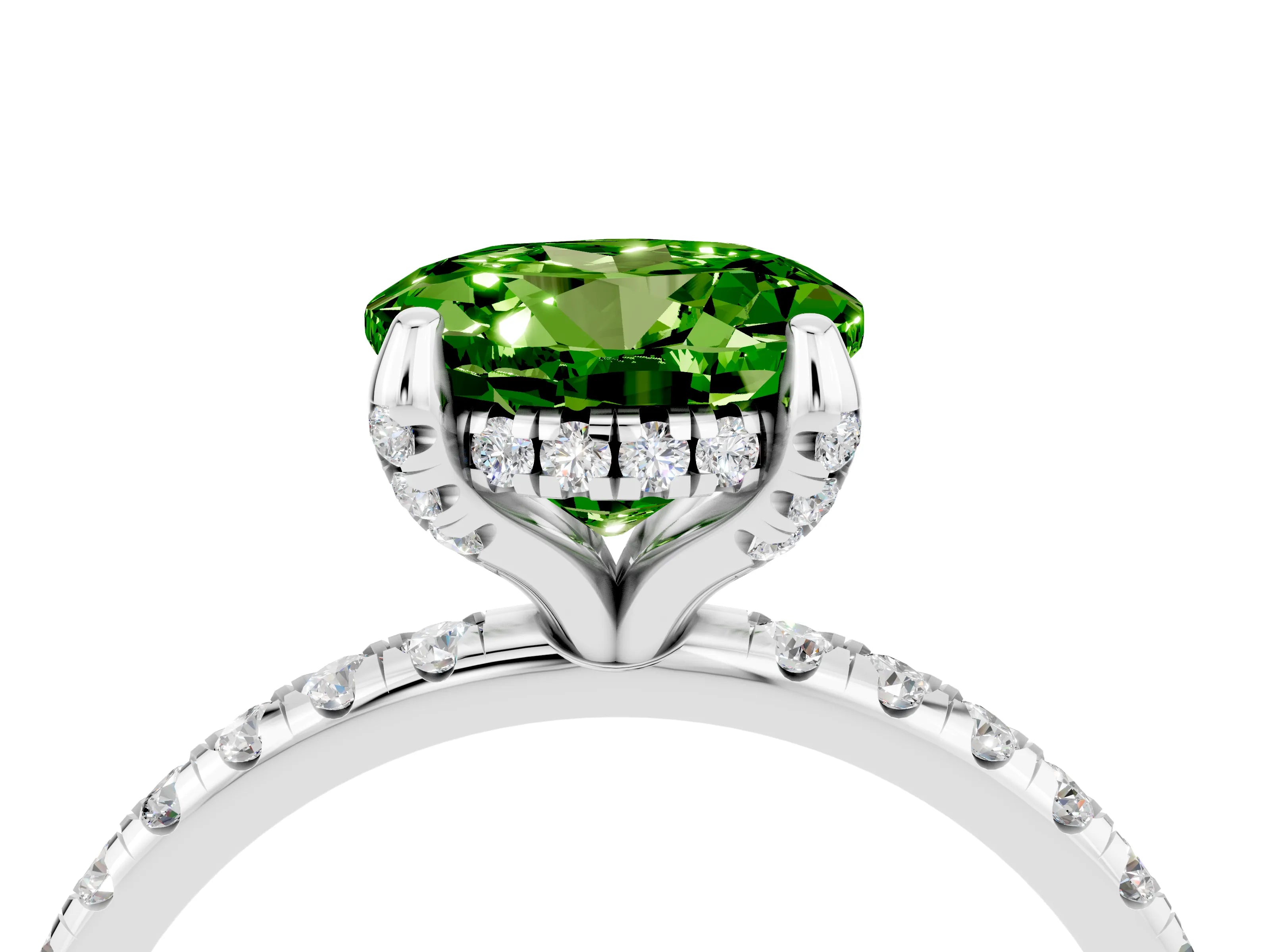 White gold Round Cut Diamond Solitaire Ring with Four-Prong Setting and Pavé Band_4