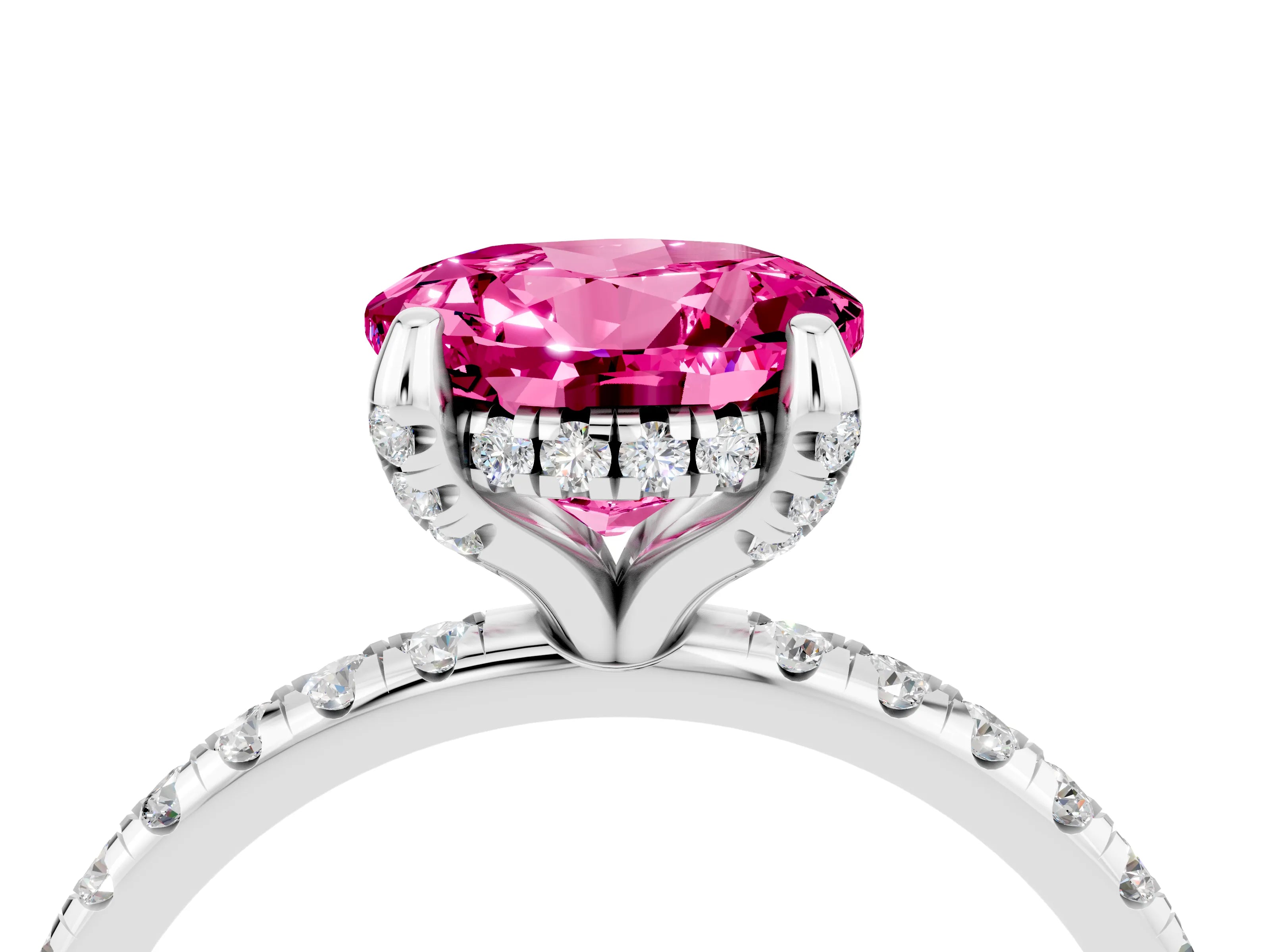 White gold Round Cut Diamond Solitaire Ring with Four-Prong Setting and Pavé Band_4