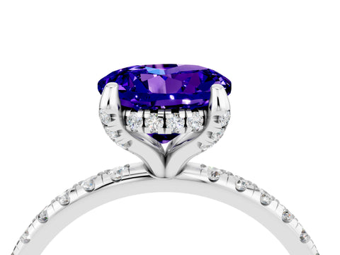 White gold Round Cut Diamond Solitaire Ring with Four-Prong Setting and Pavé Band_4