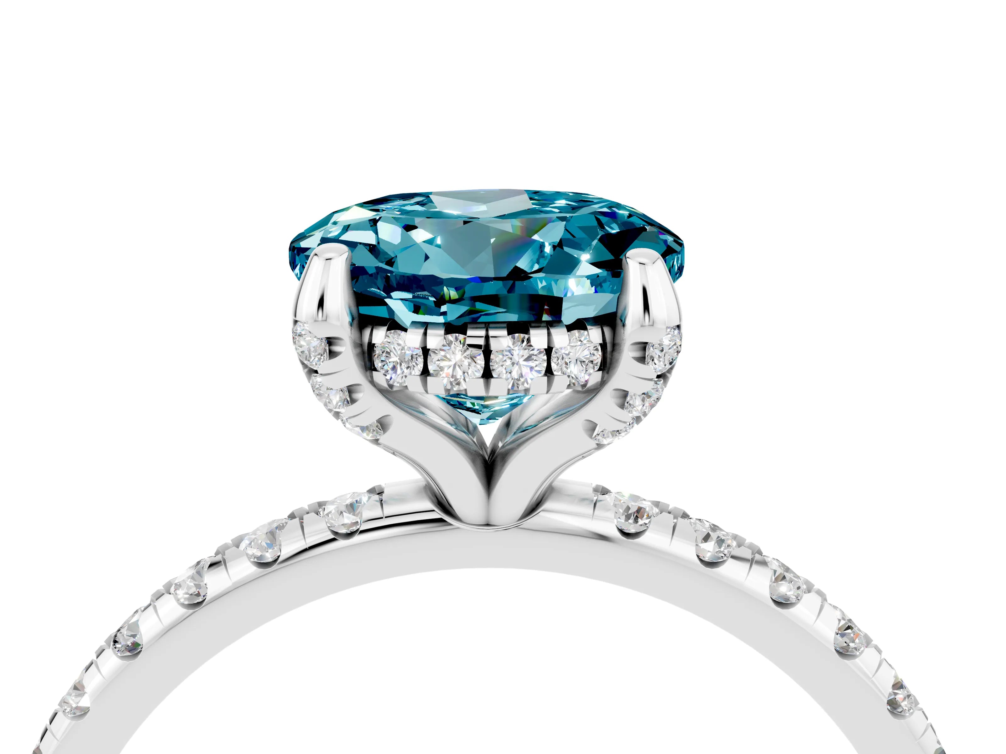 White gold Round Cut Diamond Solitaire Ring with Four-Prong Setting and Pavé Band_4