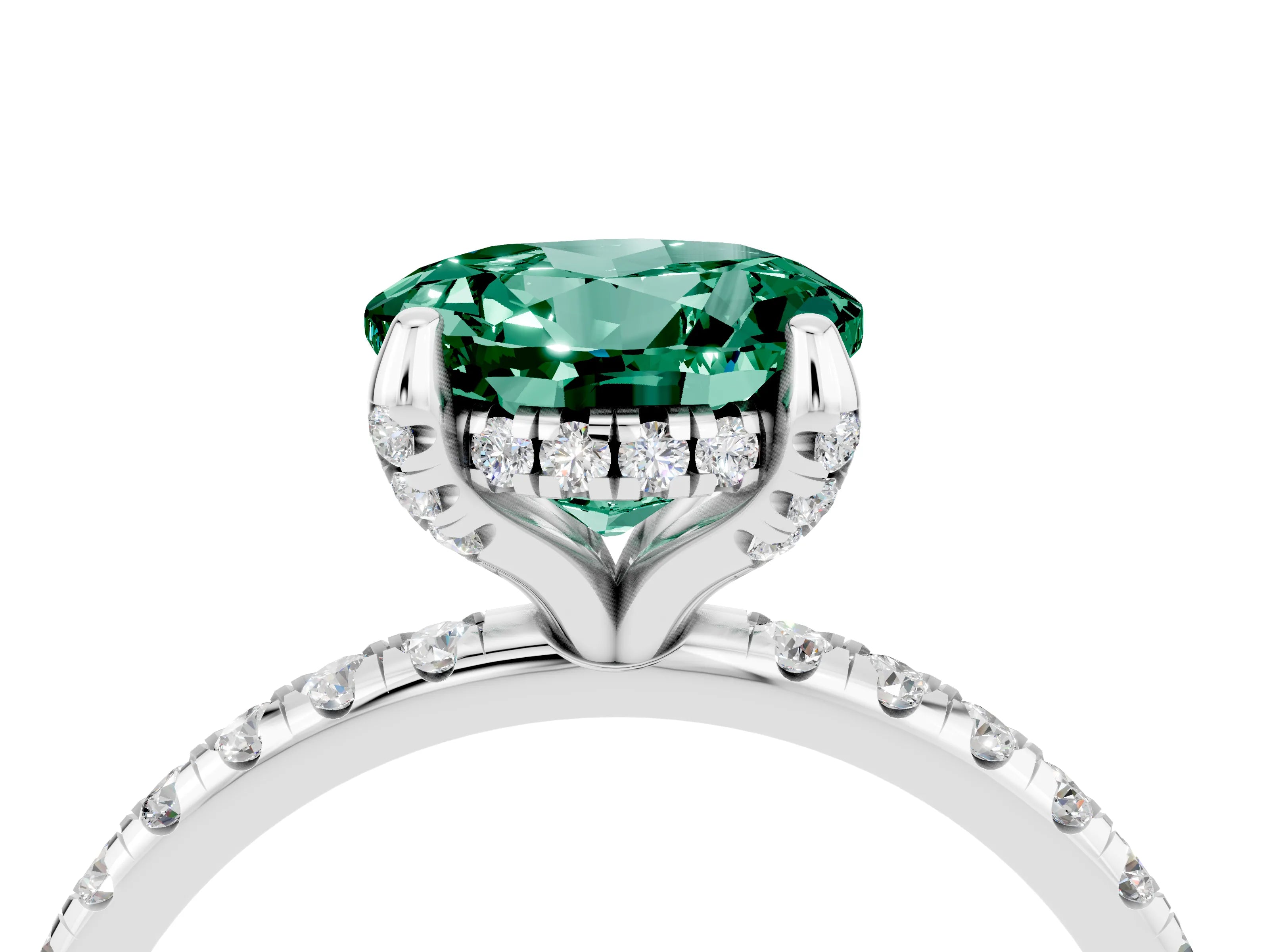 White gold Round Cut Diamond Solitaire Ring with Four-Prong Setting and Pavé Band_4