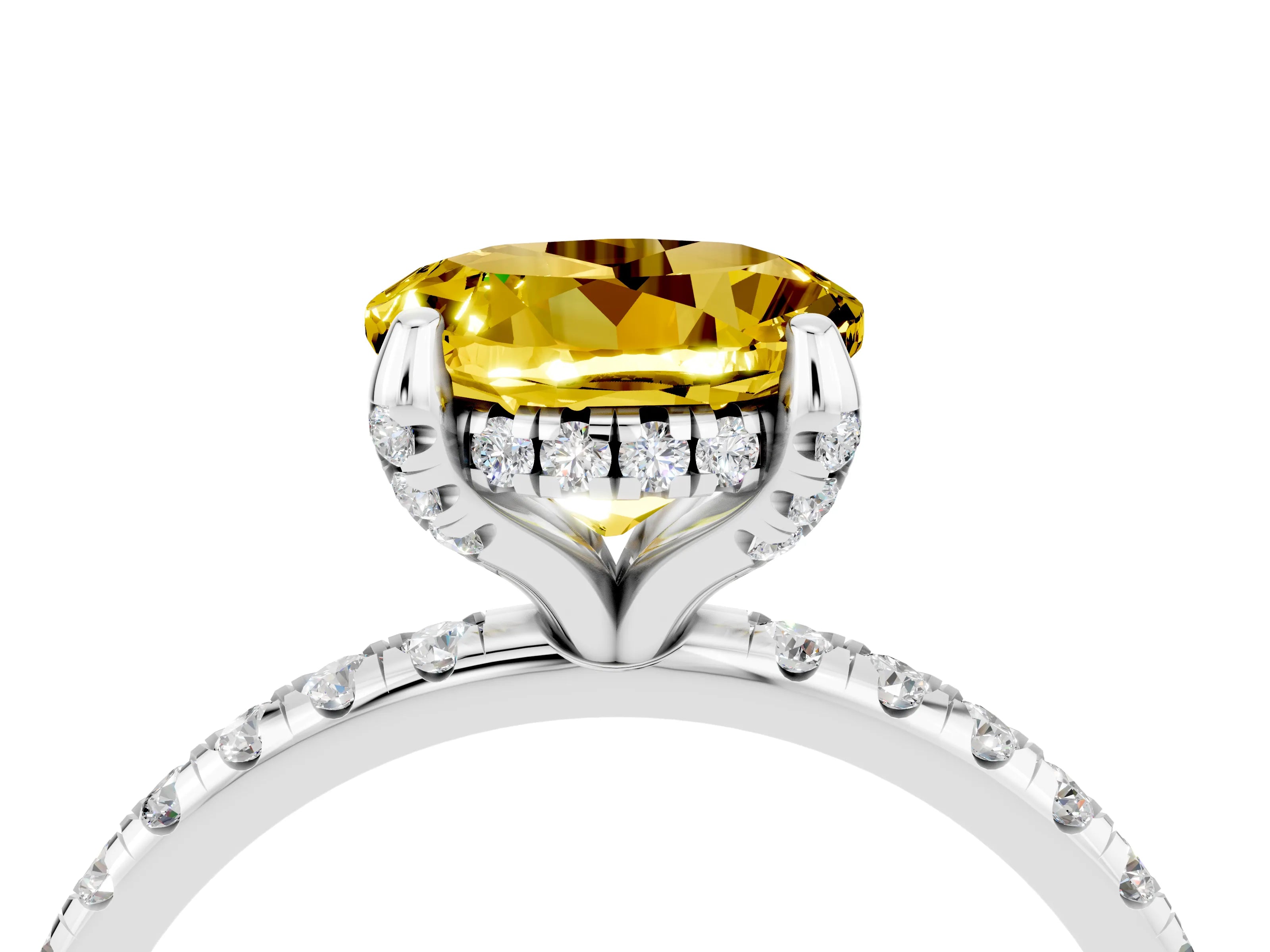 White gold Round Cut Diamond Solitaire Ring with Four-Prong Setting and Pavé Band_4