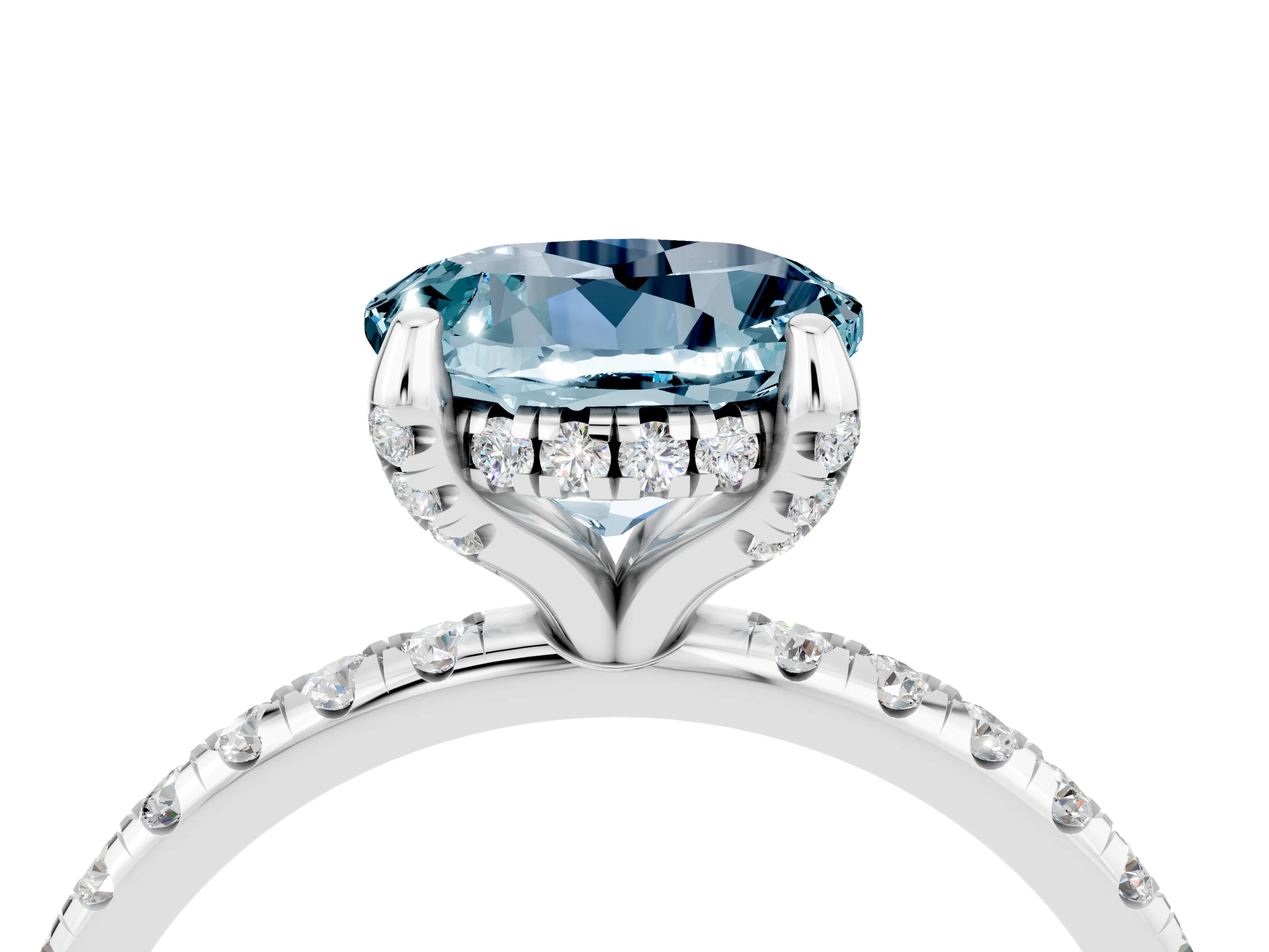 White gold Round Cut Diamond Solitaire Ring with Four-Prong Setting and Pavé Band_4