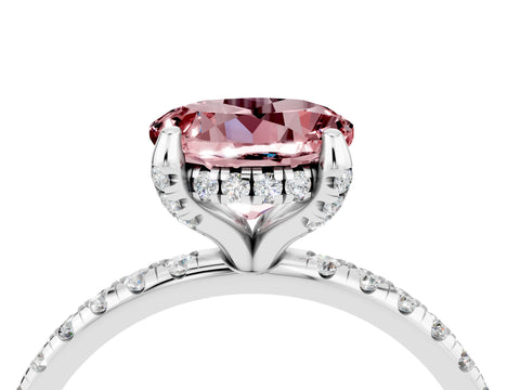 White gold Round Cut Diamond Solitaire Ring with Four-Prong Setting and Pavé Band_4