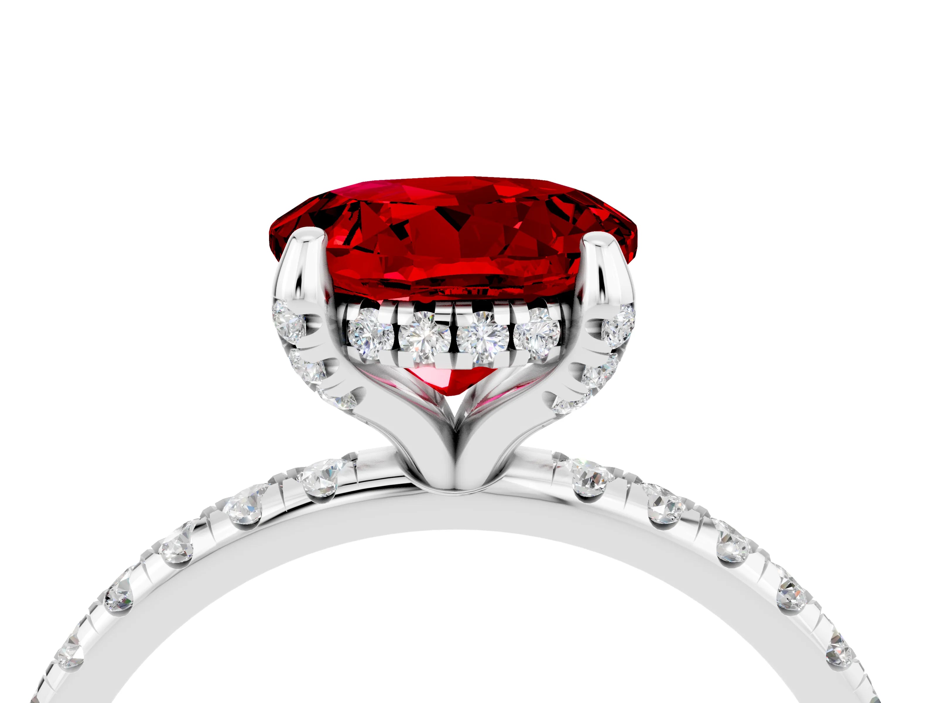 White gold Round Cut Diamond Solitaire Ring with Four-Prong Setting and Pavé Band_4
