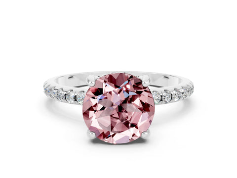White gold Round Cut Diamond Solitaire Ring with Four-Prong Setting and Pavé Band