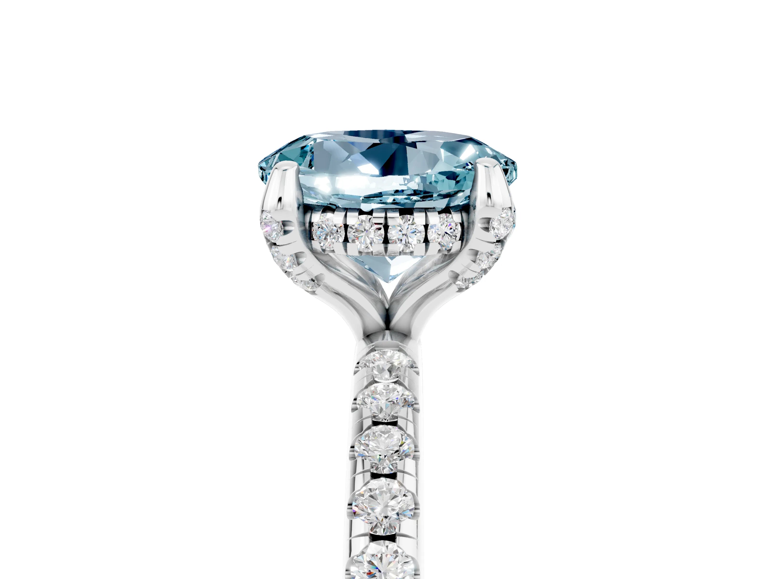 White gold Round Cut Diamond Solitaire Ring with Four-Prong Setting and Pavé Band_5