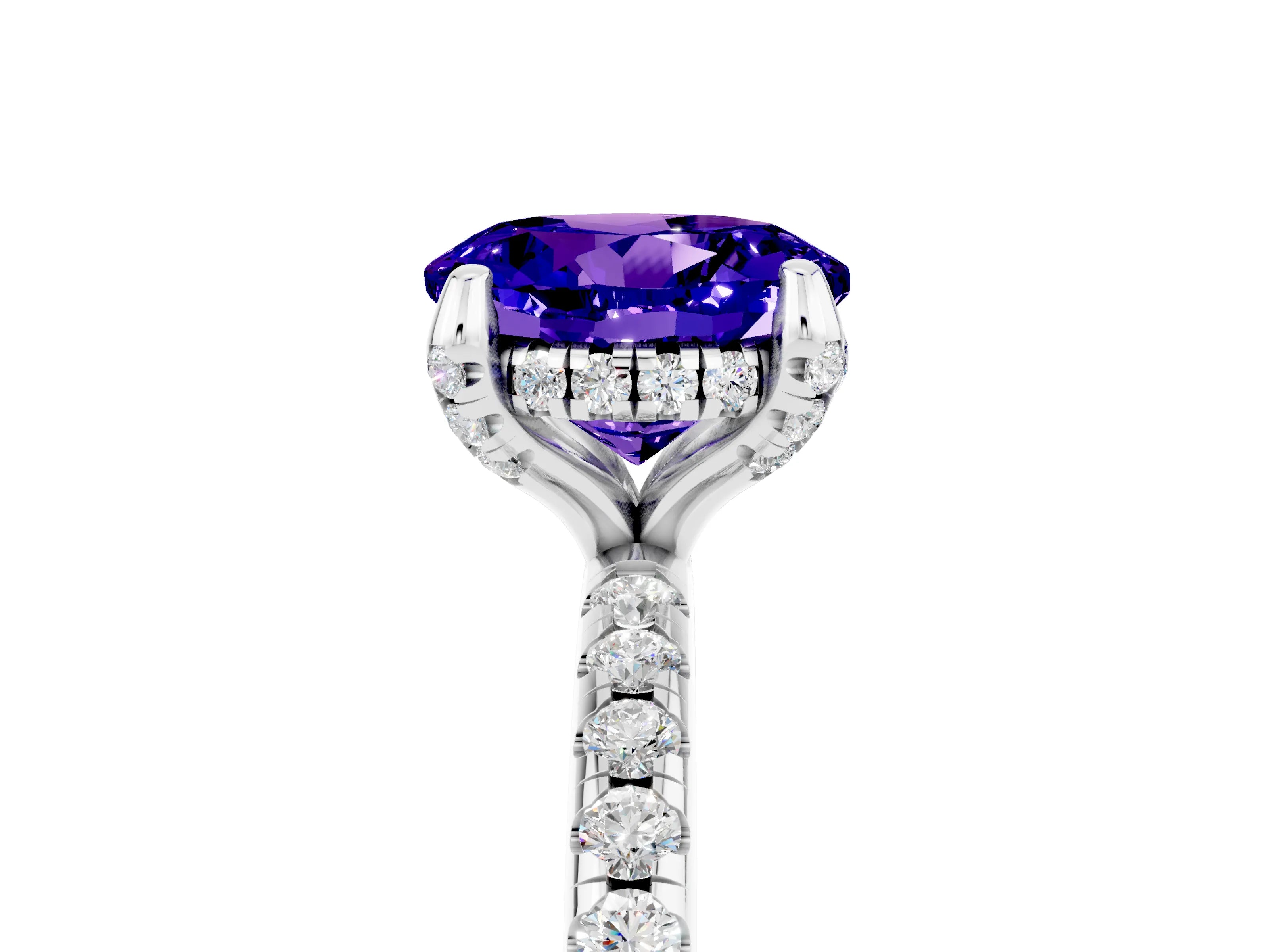 White gold Round Cut Diamond Solitaire Ring with Four-Prong Setting and Pavé Band_5