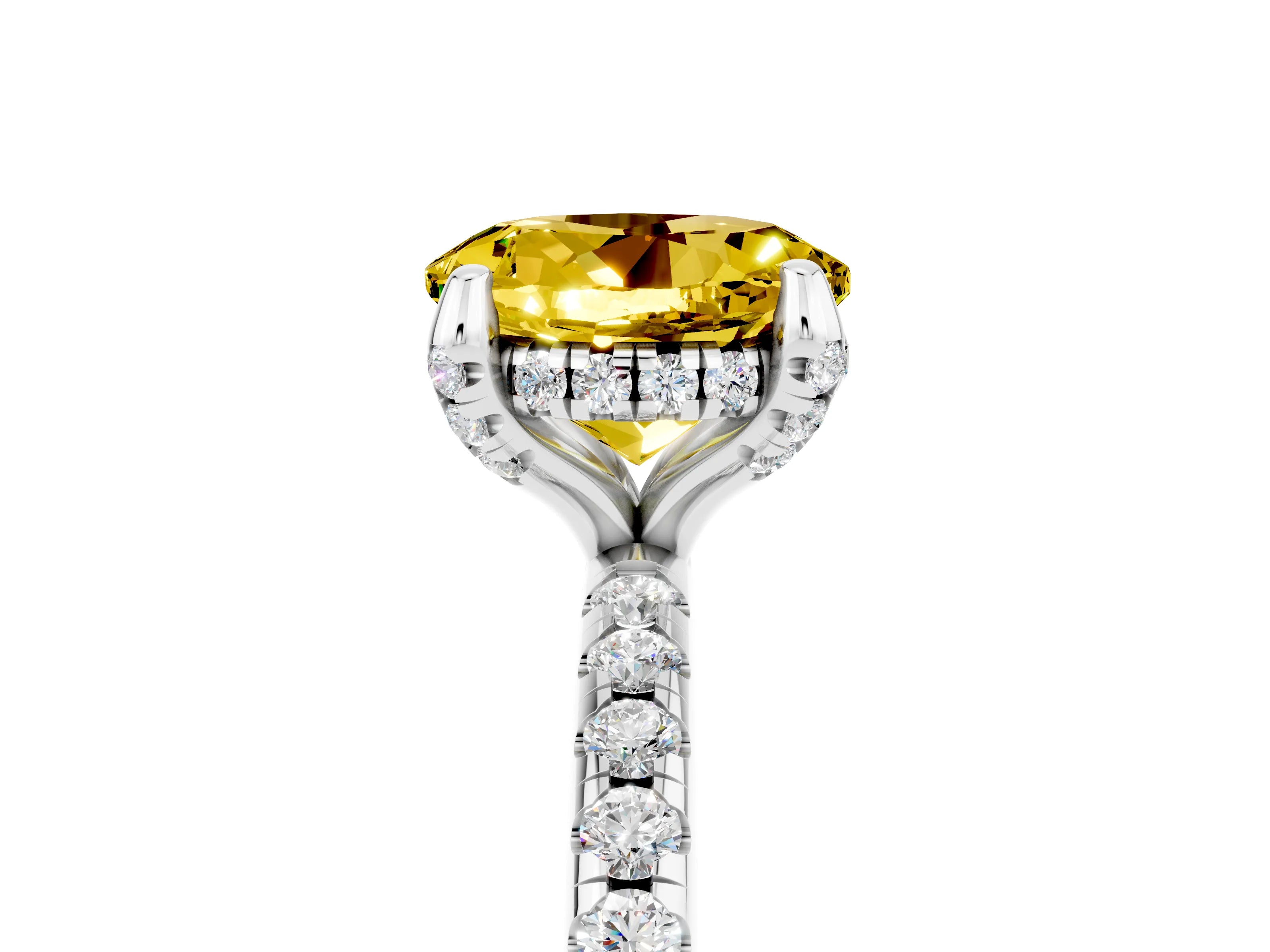 White gold Round Cut Diamond Solitaire Ring with Four-Prong Setting and Pavé Band_5