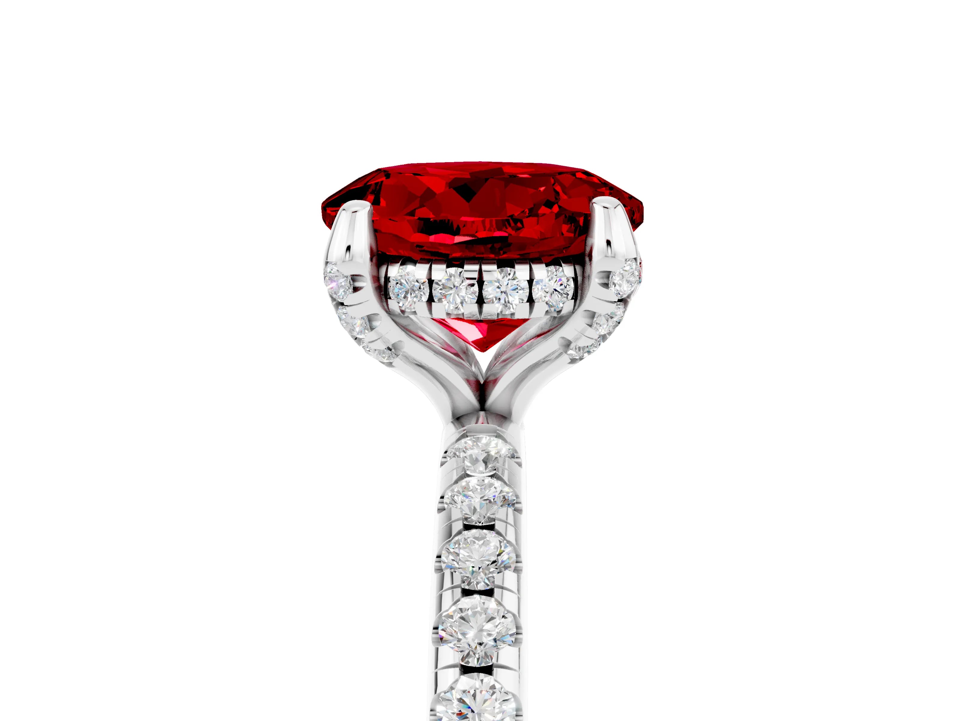 White gold Round Cut Diamond Solitaire Ring with Four-Prong Setting and Pavé Band_5