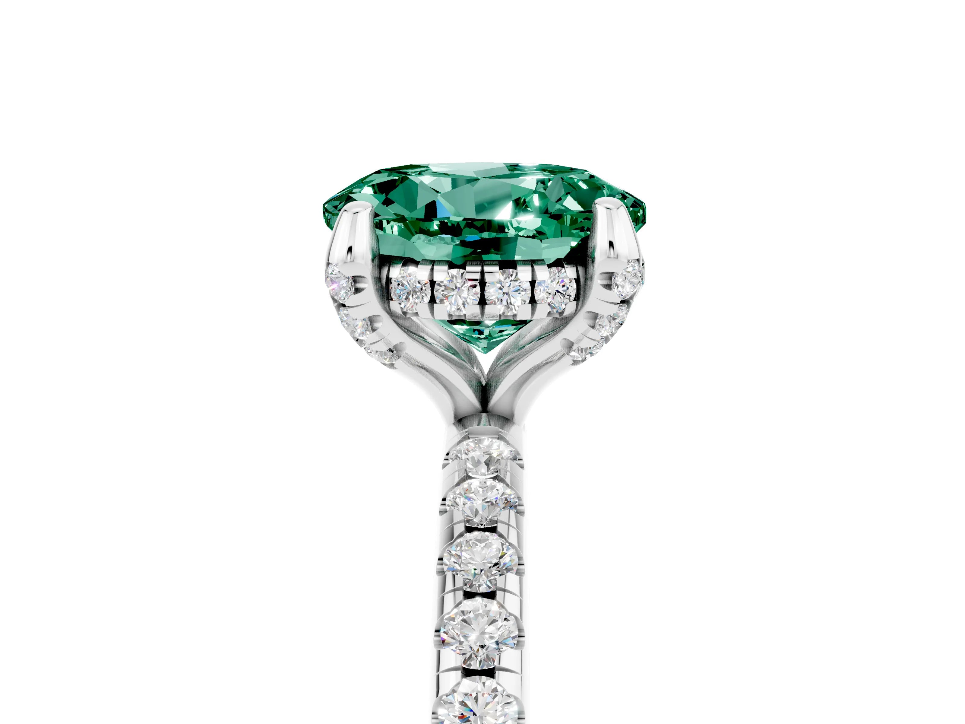 White gold Round Cut Diamond Solitaire Ring with Four-Prong Setting and Pavé Band_5