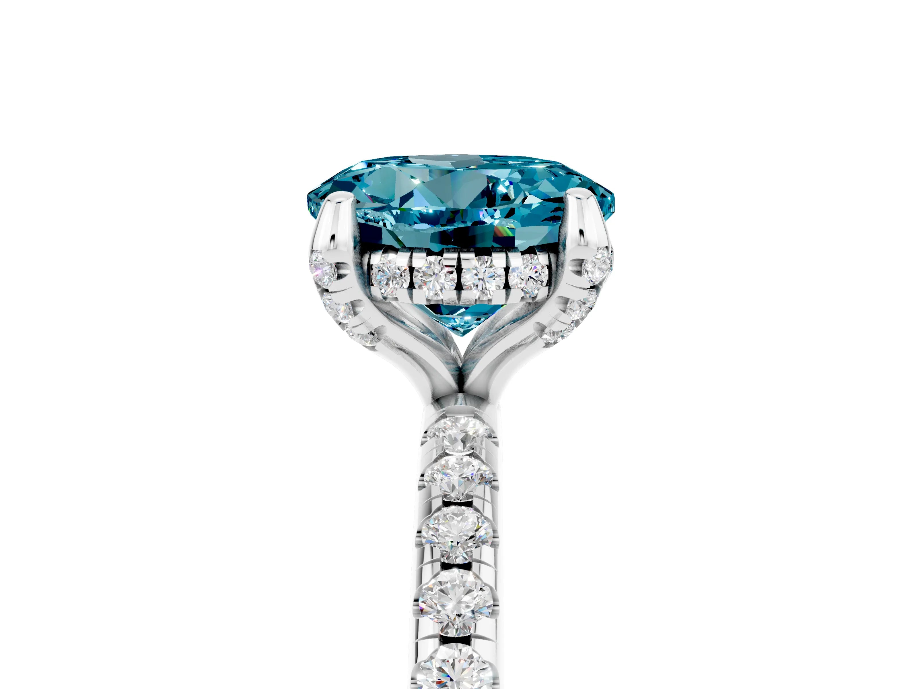 White gold Round Cut Diamond Solitaire Ring with Four-Prong Setting and Pavé Band_5