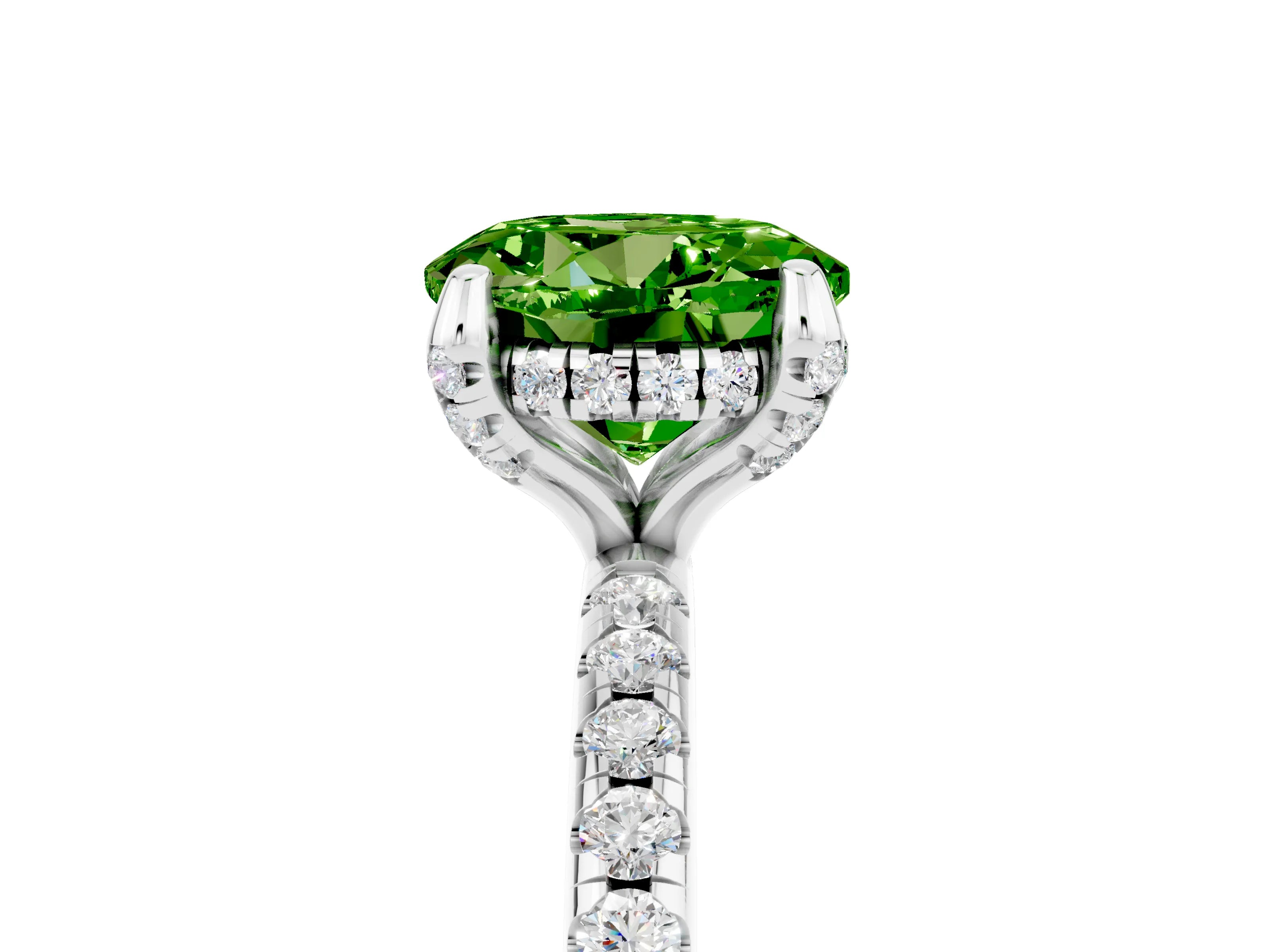 White gold Round Cut Diamond Solitaire Ring with Four-Prong Setting and Pavé Band_5