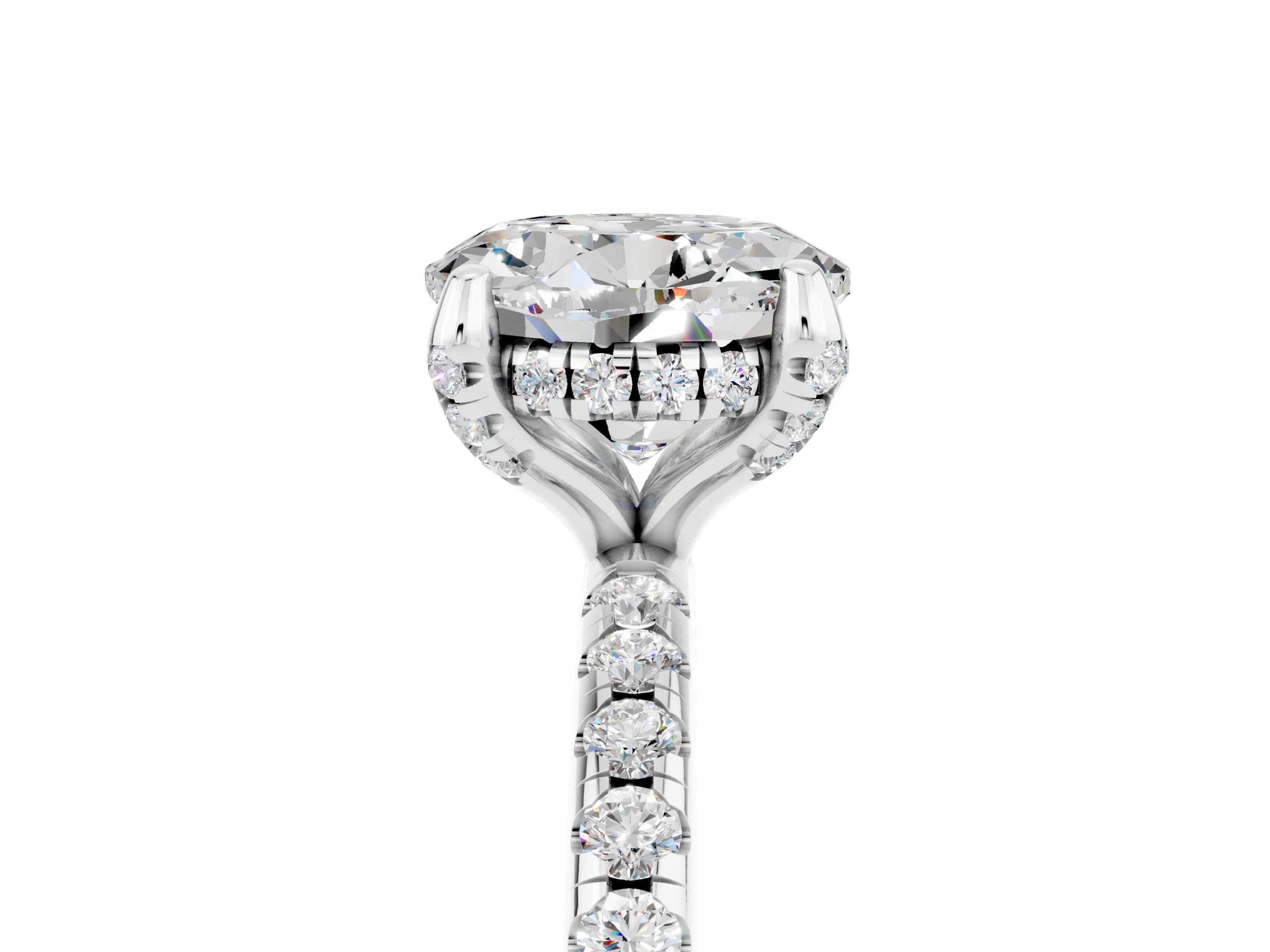 White gold Round Cut Diamond Solitaire Ring with Four-Prong Setting and Pavé Band_5
