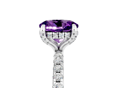 White gold Round Cut Diamond Solitaire Ring with Four-Prong Setting and Pavé Band_5