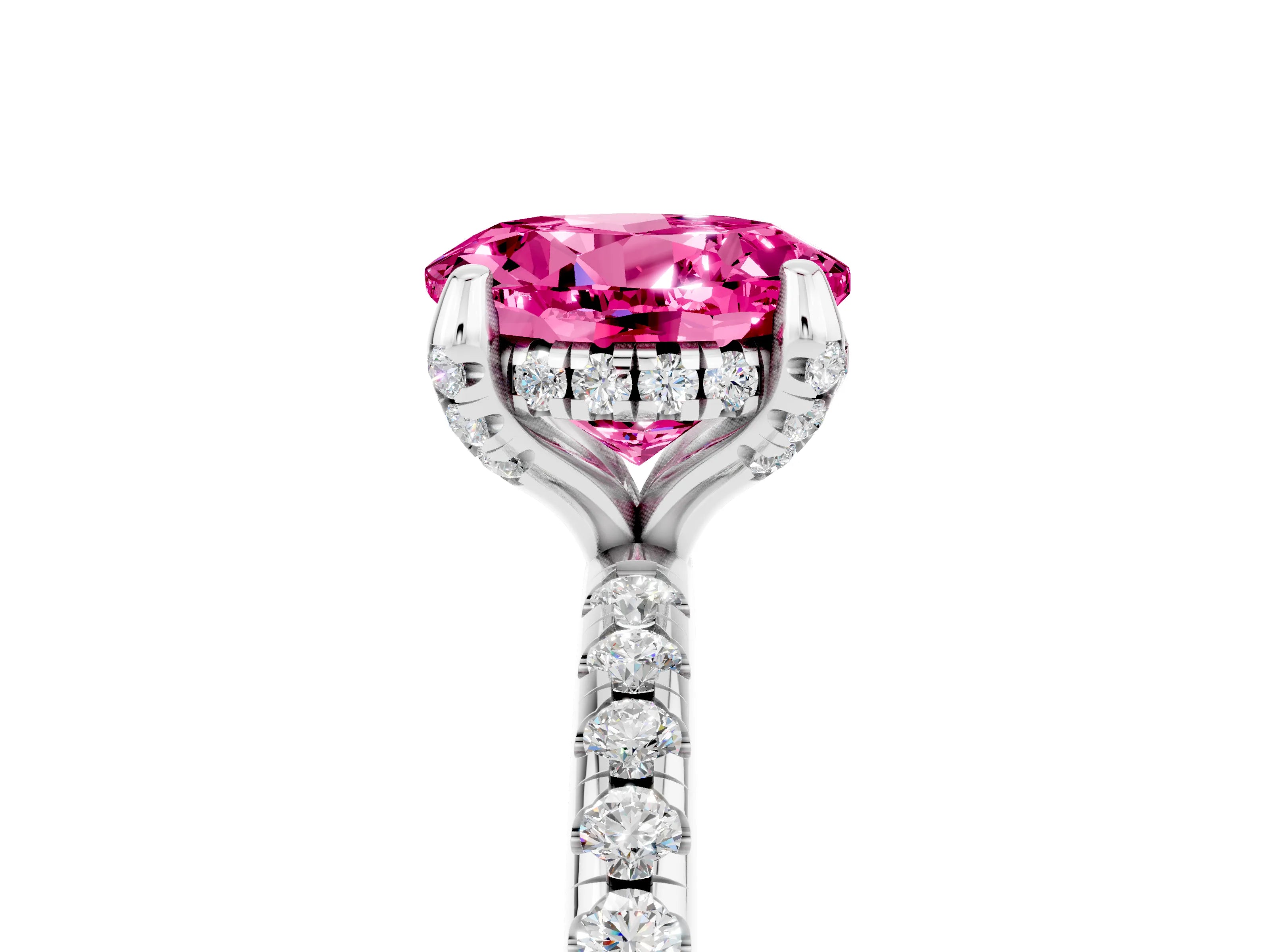 White gold Round Cut Diamond Solitaire Ring with Four-Prong Setting and Pavé Band_5