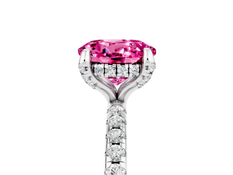 White gold Round Cut Diamond Solitaire Ring with Four-Prong Setting and Pavé Band_5