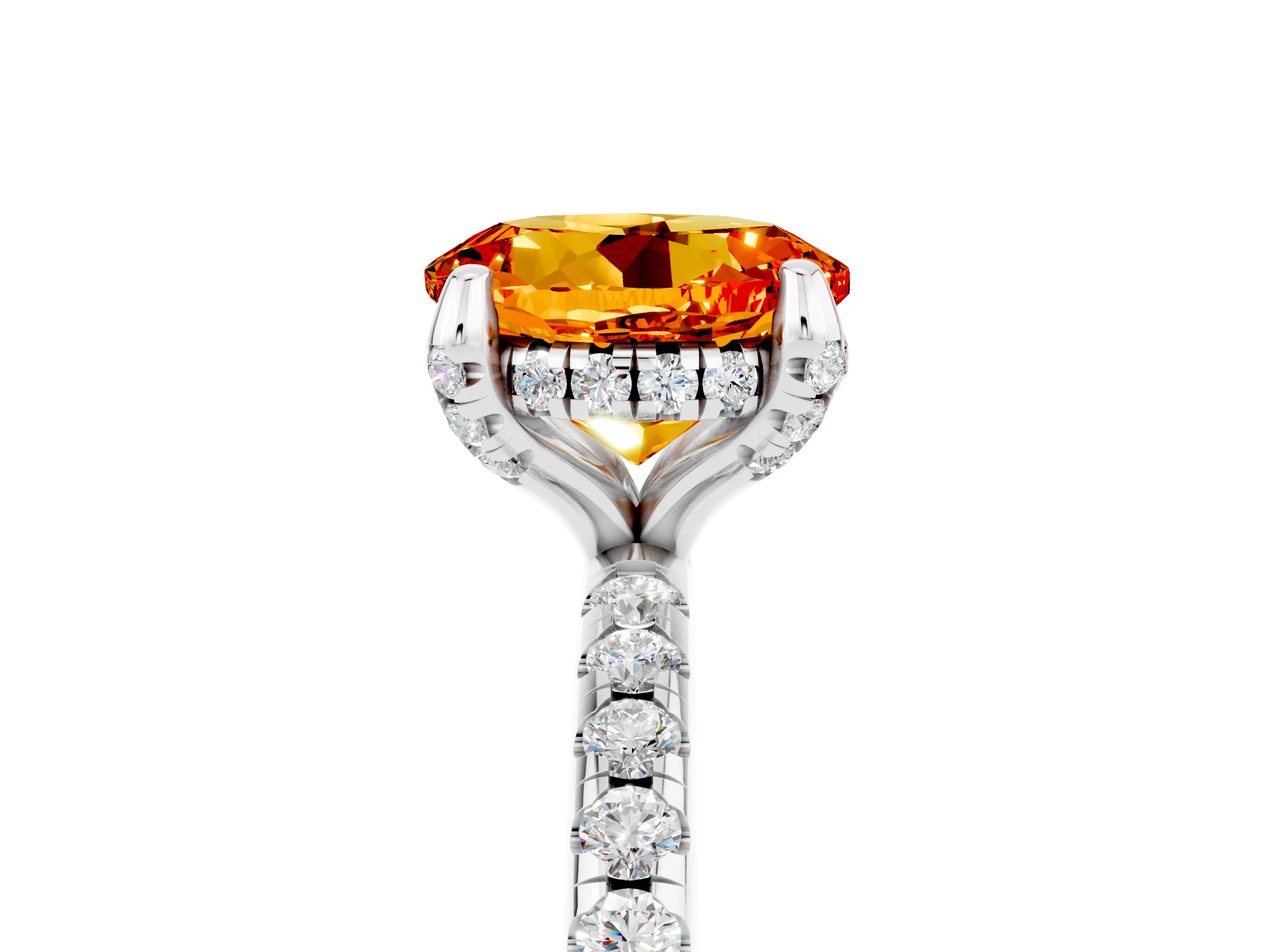 White gold Round Cut Diamond Solitaire Ring with Four-Prong Setting and Pavé Band_5