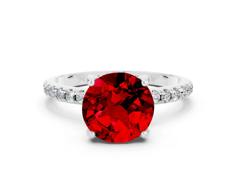 White gold Round Cut Diamond Solitaire Ring with Four-Prong Setting and Pavé Band