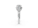 White gold Round Cut Diamond Solitaire Ring with Hidden Halo and Pavé Band_101