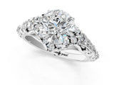 White gold Round Cut Diamond Solitaire Ring with Hidden Halo and Pavé Band_106