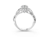 White gold Round Cut Diamond Solitaire Ring with Hidden Halo and Pavé Band_108