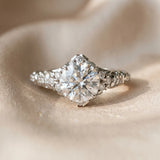 White gold Round Cut Diamond Solitaire Ring with Hidden Halo and Pavé Band_114