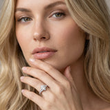 White gold Round Cut Diamond Solitaire Ring with Hidden Halo and Pavé Band_118
