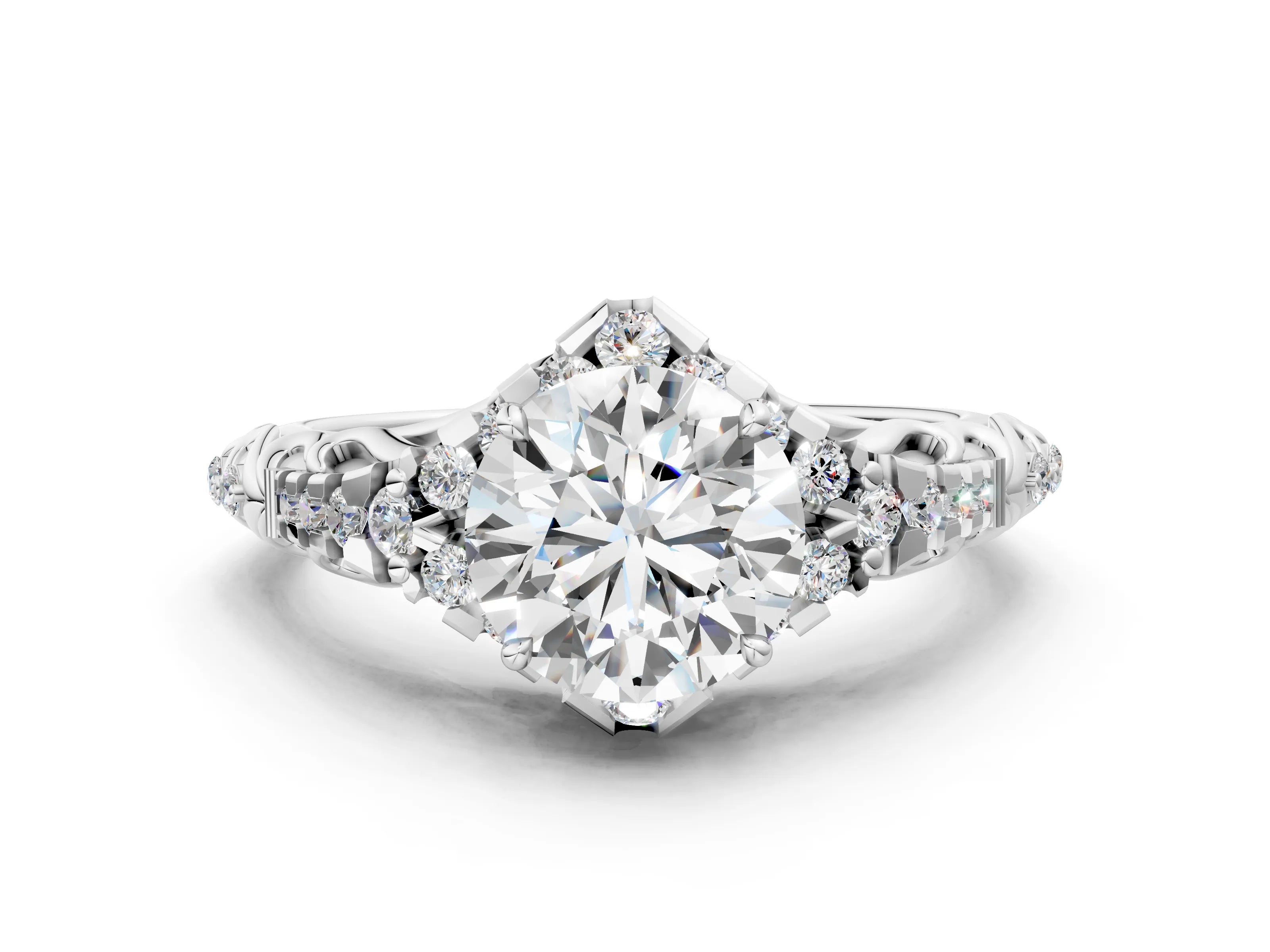 White Gold Round Hidden Halo Engagement Ring Setting