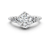 White gold Round Cut Diamond Solitaire Ring with Hidden Halo and Pavé Band_99