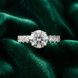 White gold Round Cut Diamond Solitaire Ring with Micro Pave Band and Prong Setting_15