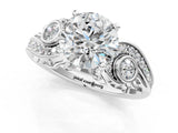 White gold Round Cut Diamond Solitaire Ring with Milgrain Pavé Band and Four-Prong Setting_232