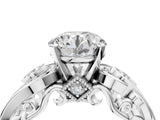 White gold Round Cut Diamond Solitaire Ring with Milgrain Pavé Band and Four-Prong Setting_241