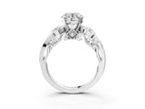 White gold Round Cut Diamond Solitaire Ring with Milgrain Pavé Band and Four-Prong Setting_242