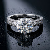 White gold Round Cut Diamond Solitaire Ring with Milgrain Pave Band and Four Prong Setting_68
