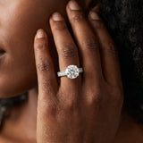 White gold Round Cut Diamond Solitaire Ring with Milgrain Pave Band and Four Prong Setting_74