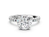10K White Gold 2.07 Carat E VS1 Round Diamond Solitaire Ring with Pavé Band and Four-Prong Setting