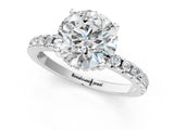 10K White Gold 2.07 Carat E VS1 Round Diamond Solitaire Ring with Pavé Band and Four-Prong Setting