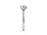 10K White Gold 2.07 Carat E VS1 Round Diamond Solitaire Ring with Pavé Band and Four-Prong Setting